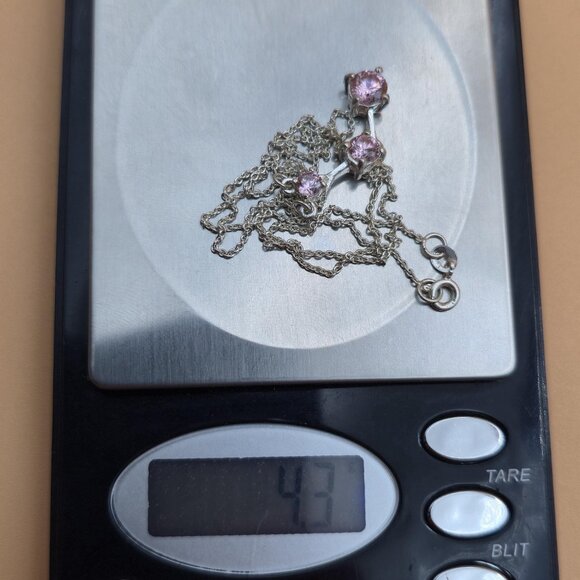 18 Inch Sterling Silver Triple Pink Cubic Zirconia Necklace A5720 - Picture 8 of 8